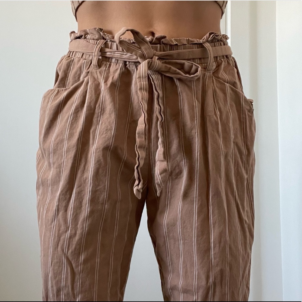 Thread and Supply Brown Striped Paper Bag Pants